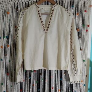 Treasure & Bond Cream Embroidered Tunic Blouse